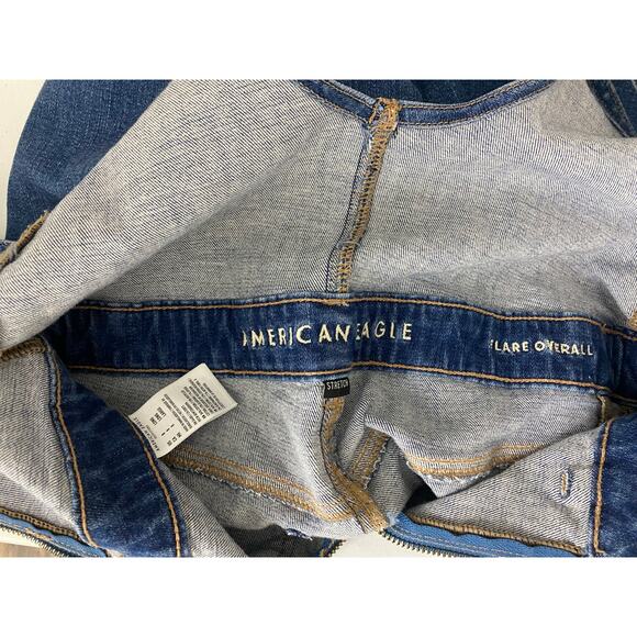 Women AEO American Eagle Flare Overalls cotton denim jean full-length, 8-long - Picture 6 of 6